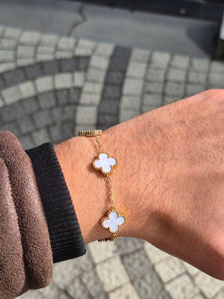 Sedef Beyaz Van Cleef Yonca Çelik Unisex Bileklik - Görsel 2