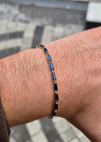 Saks Mavisi Sıra Taş Unisex Çelik Bileklik - Görsel 3