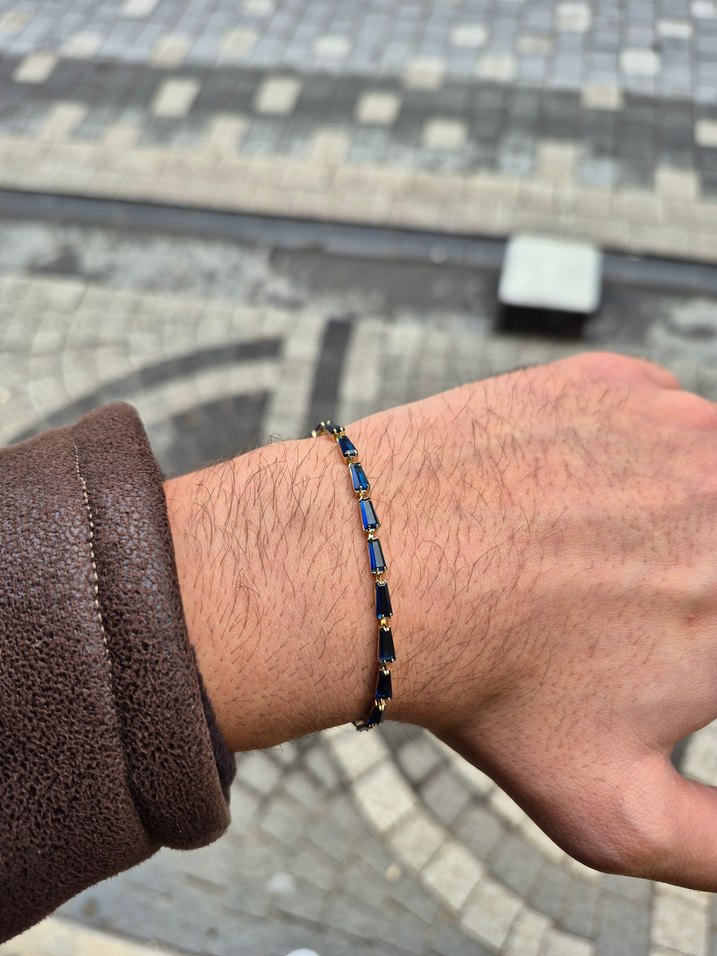 Saks Mavisi Sıra Taş Unisex Çelik Bileklik - Görsel 2