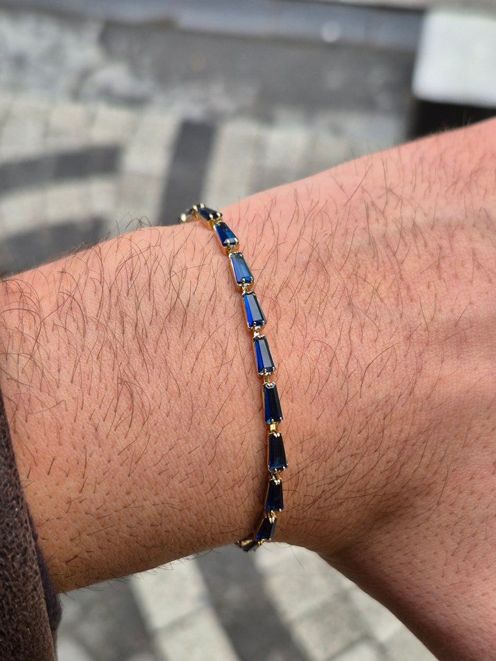 Saks Mavisi Sıra Taş Unisex Çelik Bileklik - Görsel 3