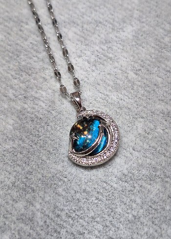 Gümüş Gezegen Çelik Kolye - Görsel 2