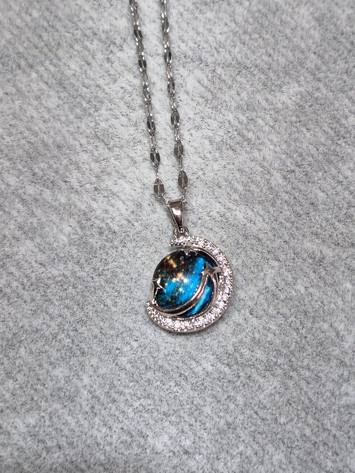 Gümüş Gezegen Çelik Kolye - Görsel 4