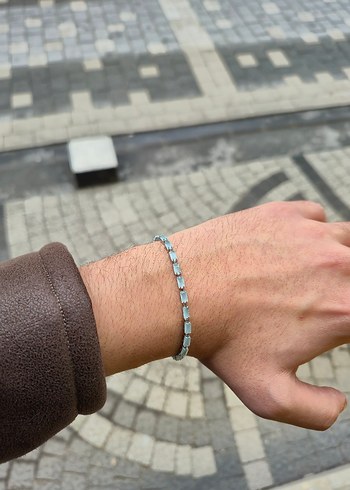 Buz Mavisi Sıra Taş Unisex Çelik Bileklik - Görsel 3