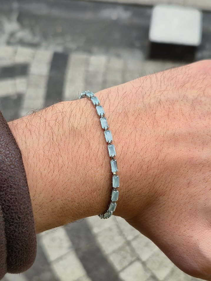 Buz Mavisi Sıra Taş Unisex Çelik Bileklik - Görsel 2