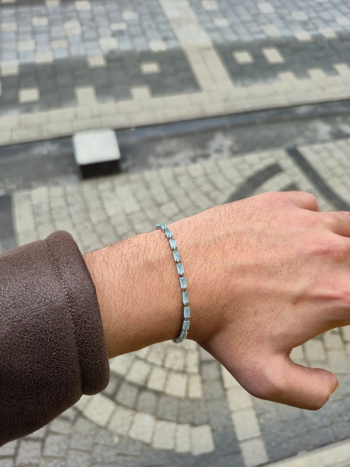 Buz Mavisi Sıra Taş Unisex Çelik Bileklik - Görsel 3