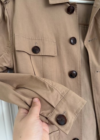 Düğmeli Bej Midi Kadın Trençkot - Görsel 2
