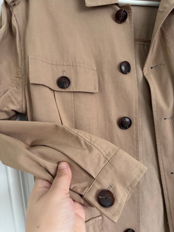 Düğmeli Bej Midi Kadın Trençkot - Görsel 2