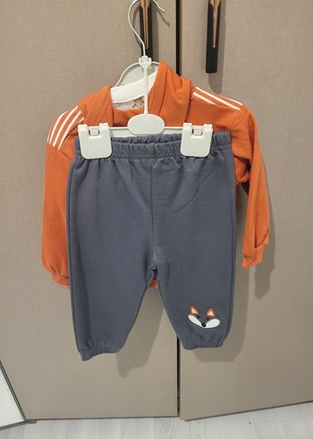 Kapüşonlu Turuncu Çizgili 3lü Çocuk Takımı - Görsel 3