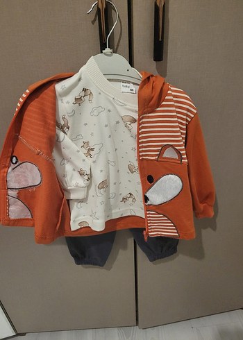 Kapüşonlu Turuncu Çizgili 3lü Çocuk Takımı - Görsel 2