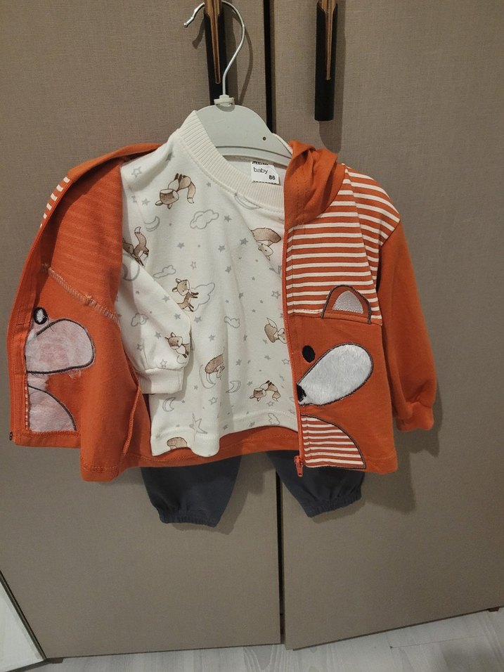 Kapüşonlu Turuncu Çizgili 3lü Çocuk Takımı - Görsel 2