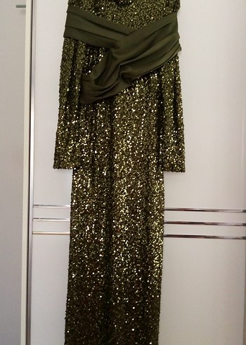 Parlak Haki payetli abiye - Görsel 4