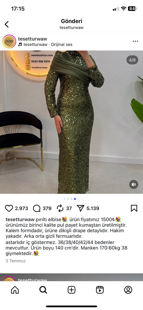 Parlak Haki payetli abiye - Görsel 2