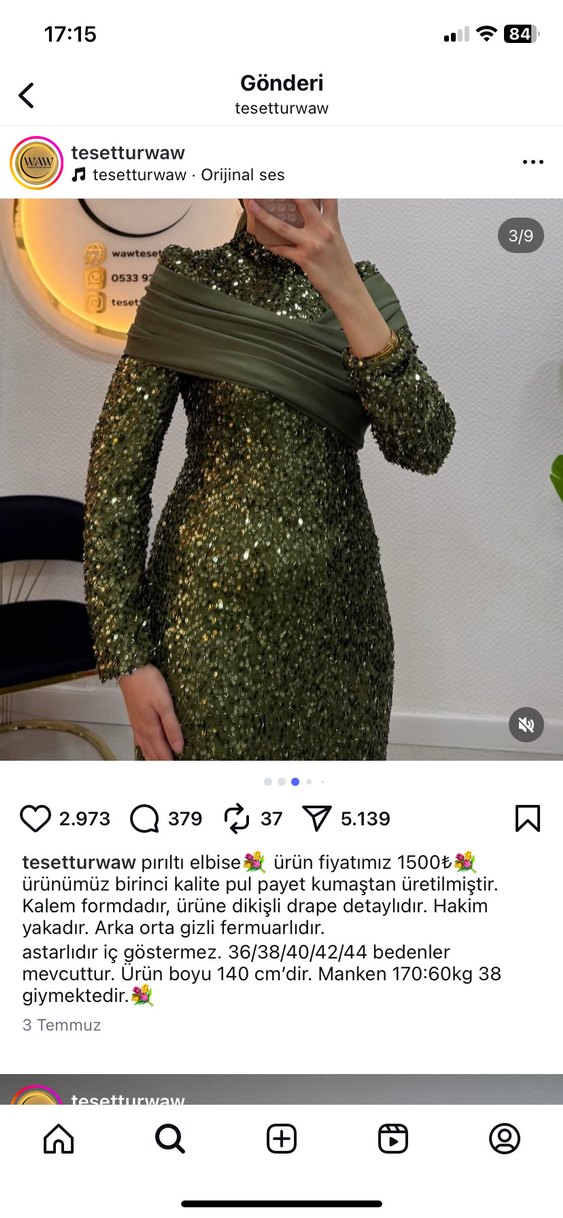 Parlak Haki payetli abiye - Görsel 3