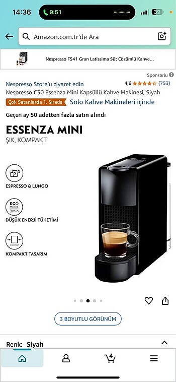 Nespresso C30 Essenza Kapsüllü Kahve Mak