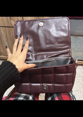 Bordo Kare Desenli Kadın Çanta - Görsel 3