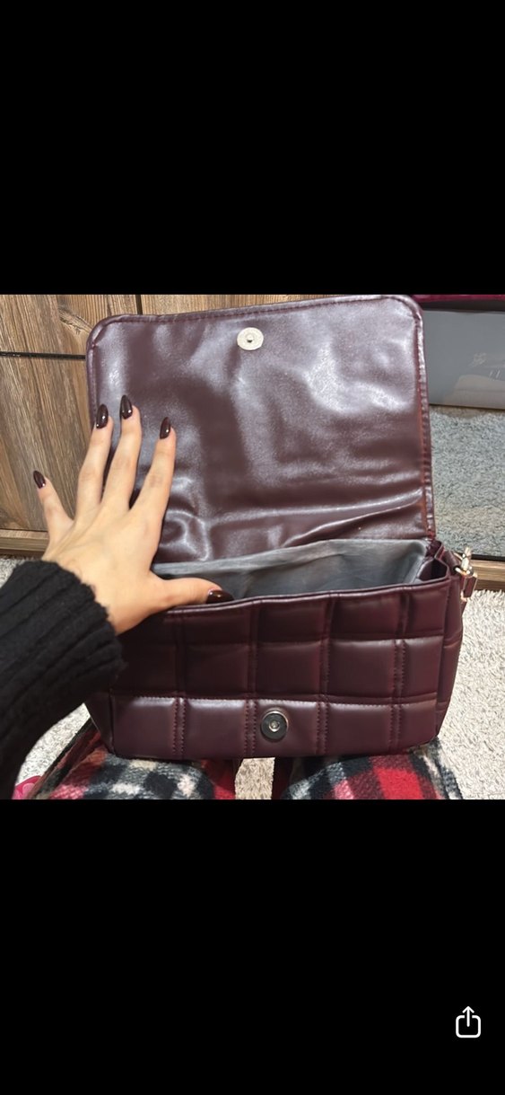 Bordo Kare Desenli Kadın Çanta - Görsel 3