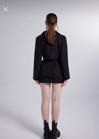 Siyah Crop Blazer Kadın - Görsel 3