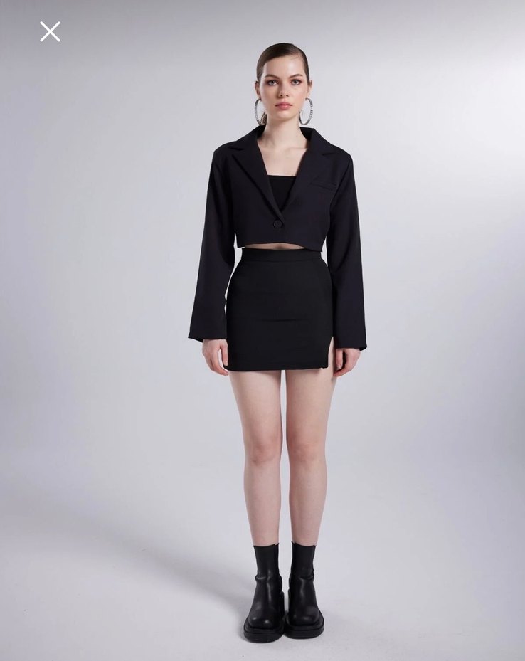 Siyah Crop Blazer Kadın - Görsel 2