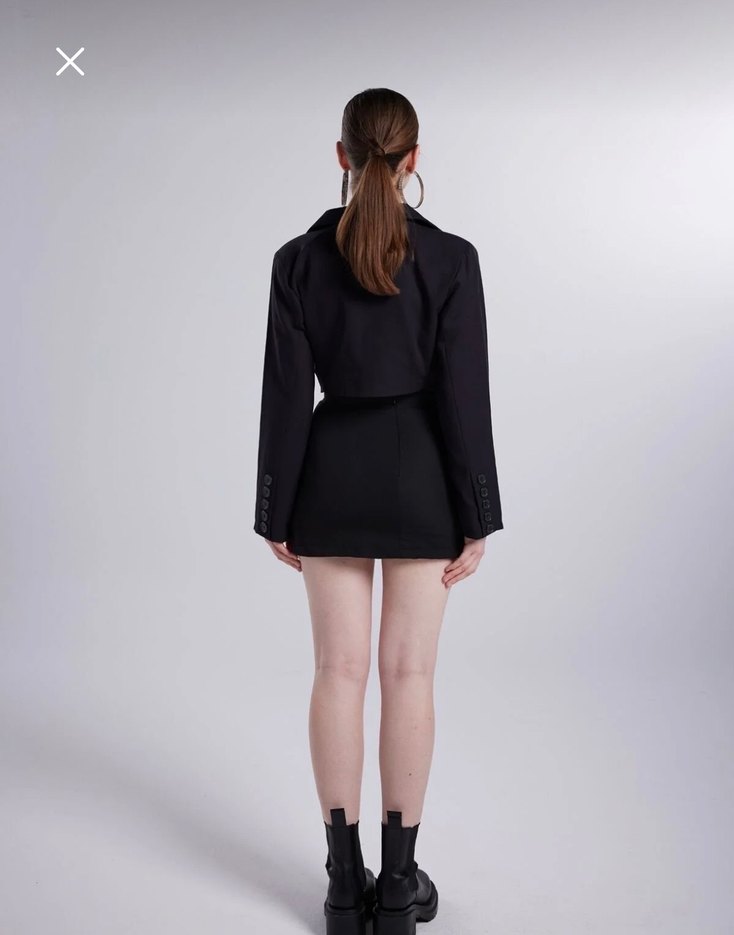 Siyah Crop Blazer Kadın - Görsel 3