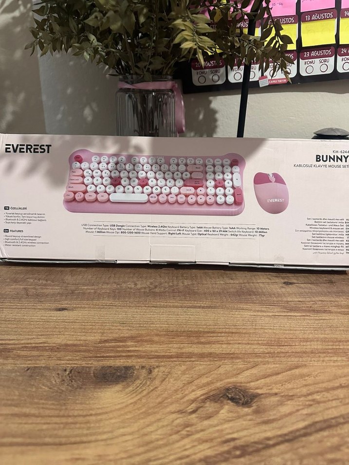 Everest Bunny Pembe Pastel Kablosuz Klavye ve Mouse - Görsel 2