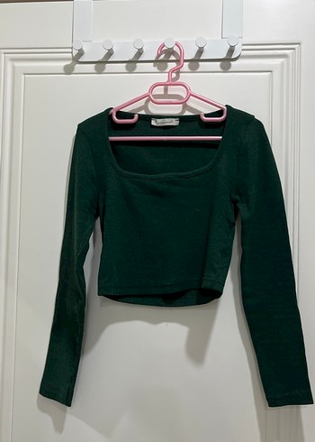 Kadın Yeşil Uzun Kollu Crop Top