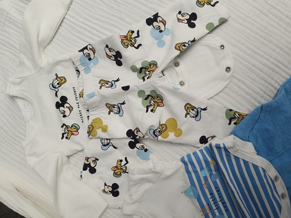 Mavi Pamuklu Bebek Body, Kısa Kollu, Düğmeli - Görsel 2