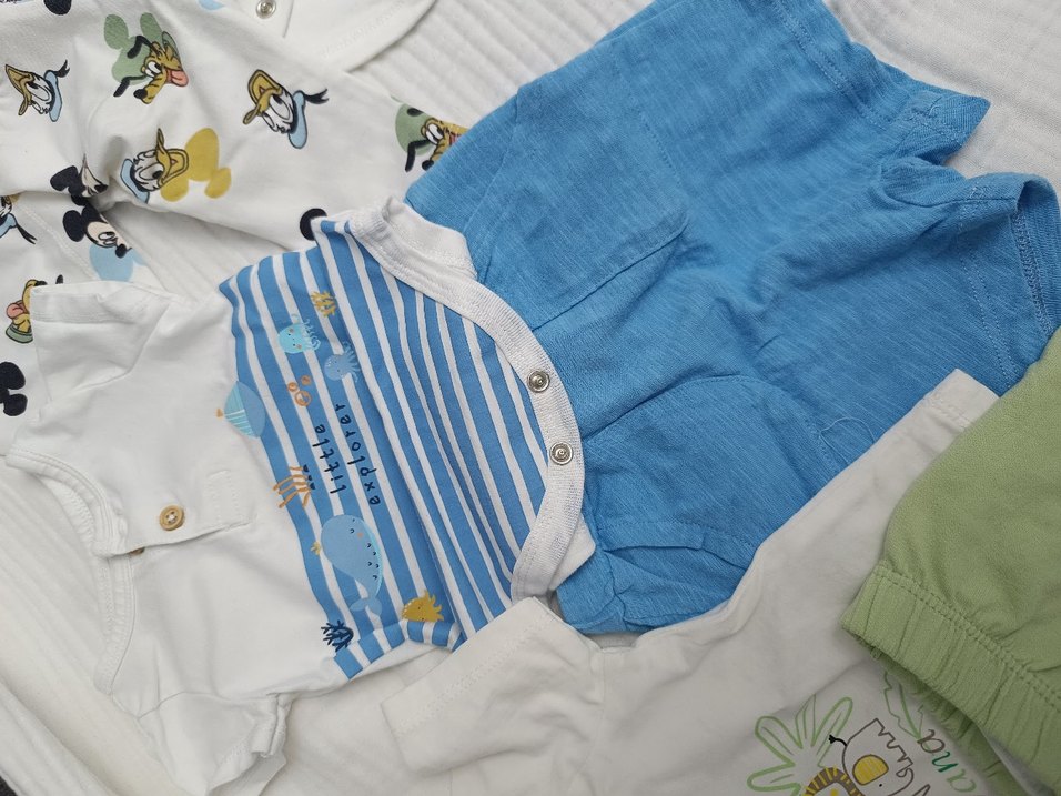 Mavi Pamuklu Bebek Body, Kısa Kollu, Düğmeli - Görsel 4