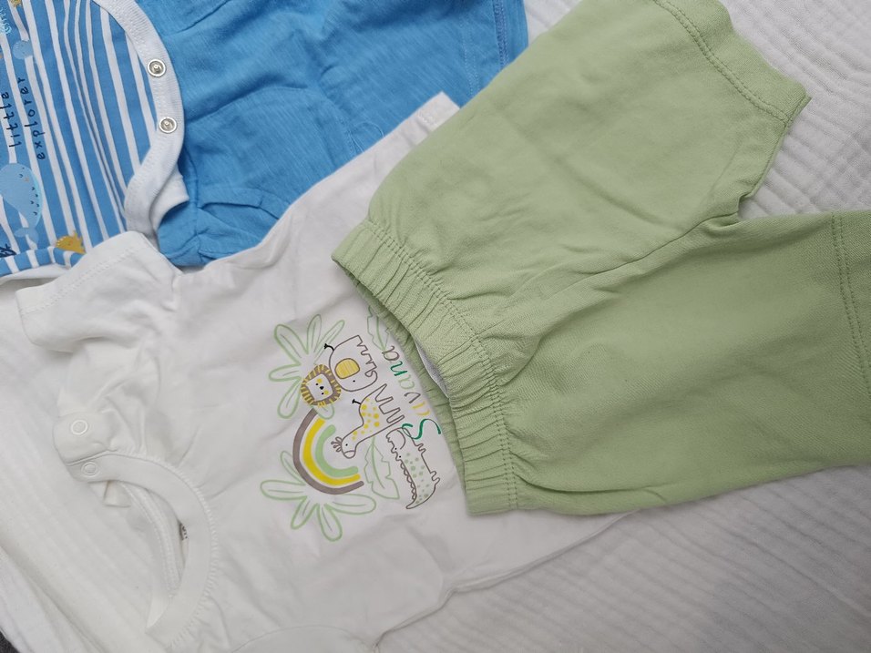 Mavi Pamuklu Bebek Body, Kısa Kollu, Düğmeli - Görsel 3