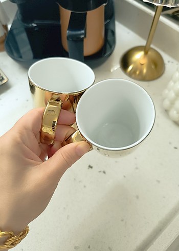 English Home Parlak Altın Renkli 2'li Seramik Kupa Seti
