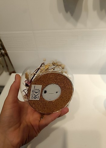 Bej Renkli Cam Küre İçinde Kuru Çiçekler - Görsel 3