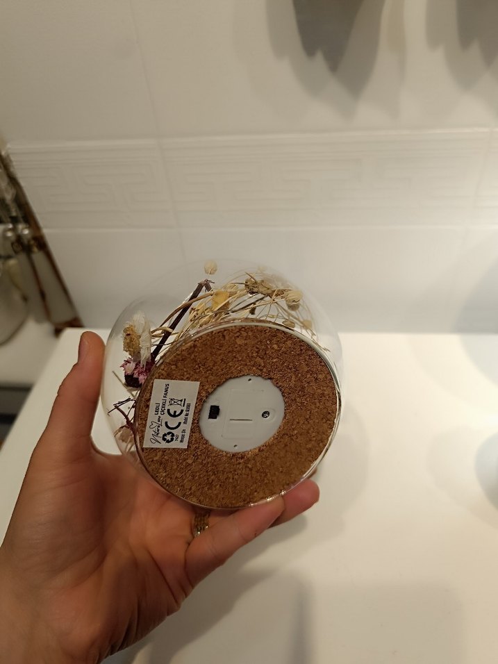 Bej Renkli Cam Küre İçinde Kuru Çiçekler - Görsel 3