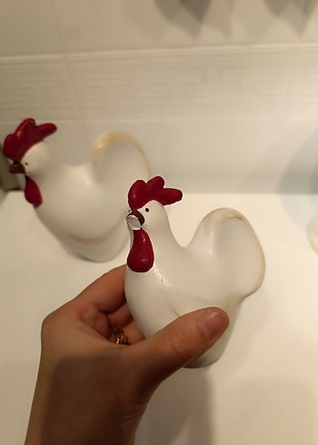 Beyaz Seramik Tavuk Figürleri - Görsel 2