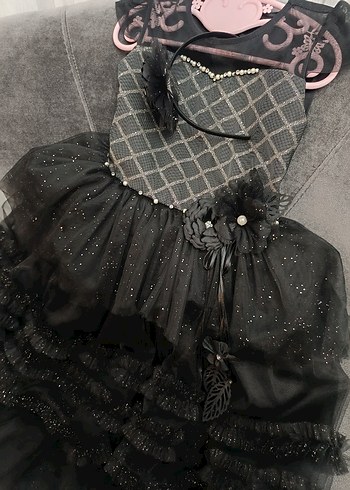 Kız Çocuk Siyah Gotik Fırfırlı Elbise - Görsel 2
