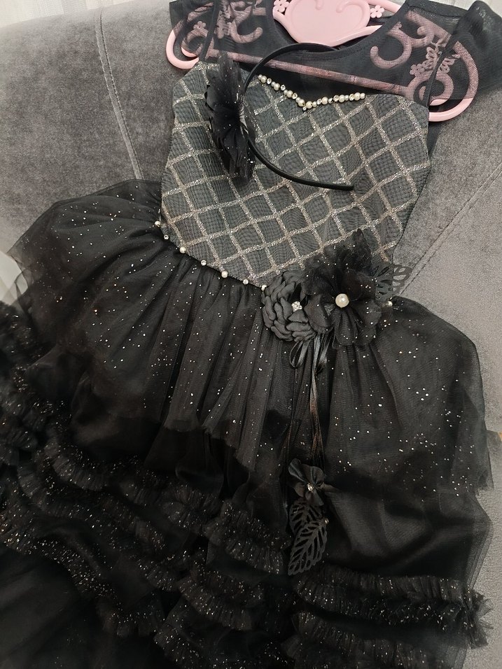 Kız Çocuk Siyah Gotik Fırfırlı Elbise - Görsel 2