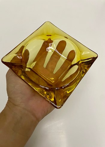 Koyu Sarı Cam Küllük - Görsel 2