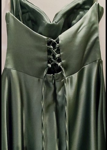 Kayık Yaka Drapeli Uzun Kadın Abiye Elbise - Görsel 3