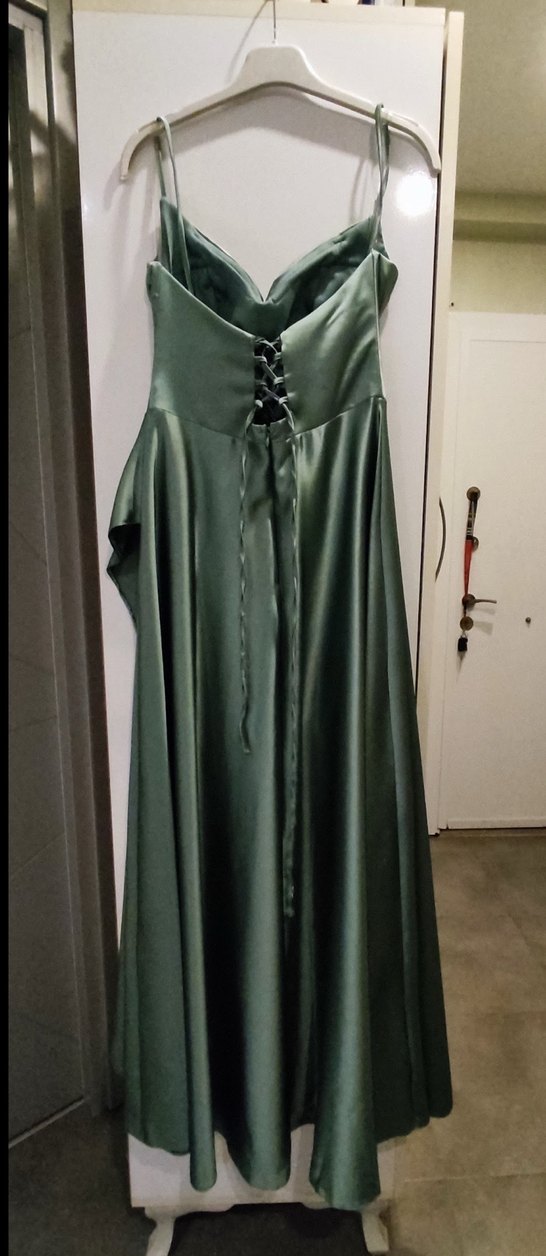 Kayık Yaka Drapeli Uzun Kadın Abiye Elbise - Görsel 2