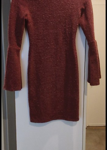 Bordo V Yaka Uzun Kollu Triko Elbise - Görsel 2