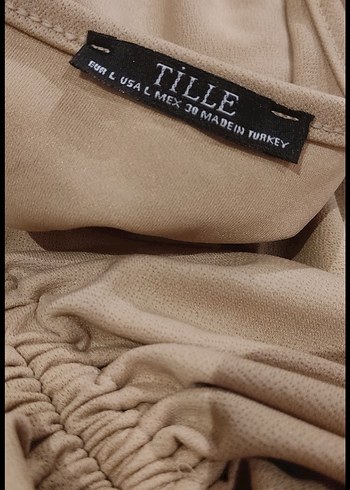 Bej Drapeli Askısız Kadın Elbise - Görsel 3