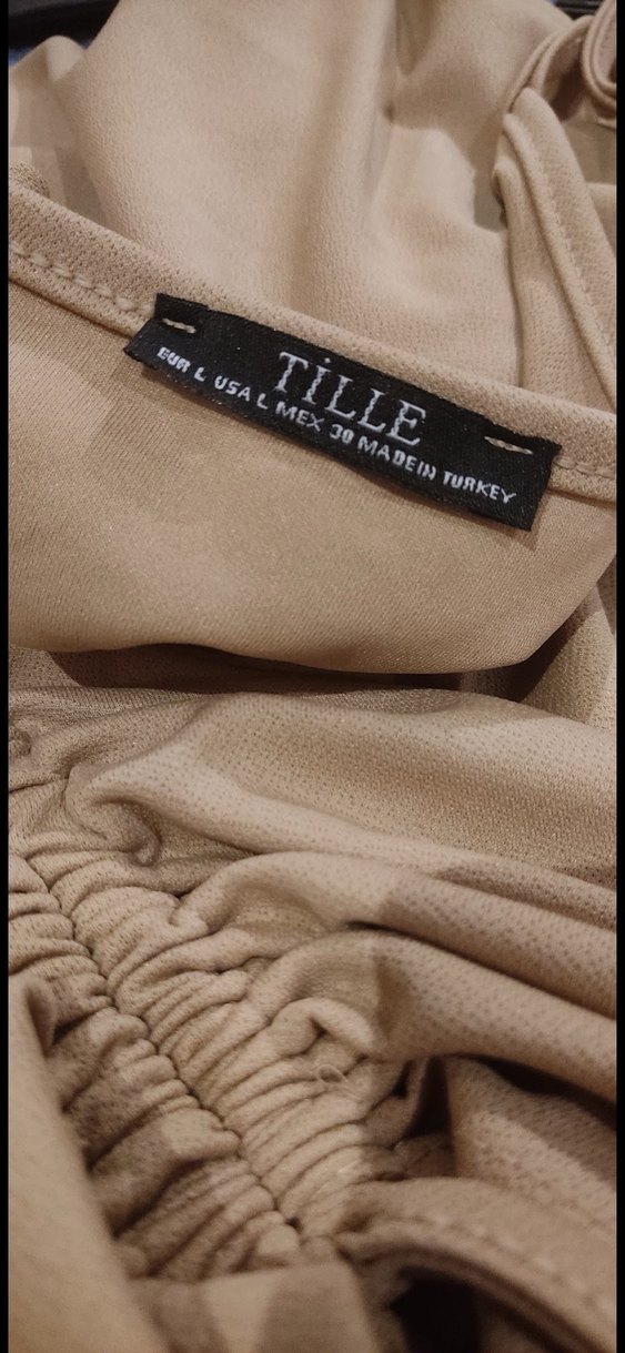 Bej Drapeli Askısız Kadın Elbise - Görsel 3