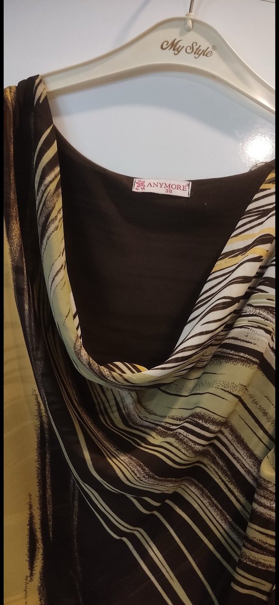 Kahverengi Desenli Drapeli Elbise - Görsel 2