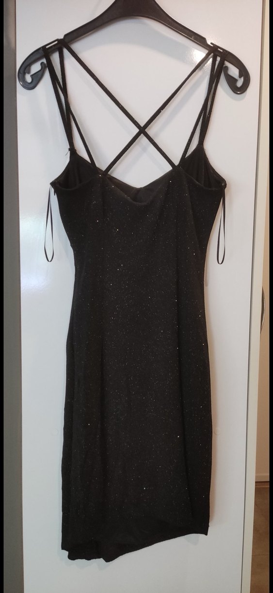 Siyah Drapeli V Yaka İnce Askılı Elbise - Görsel 2