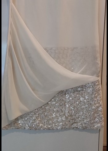 Beyaz Drapeli yaldız detaylı Elbise - Görsel 3