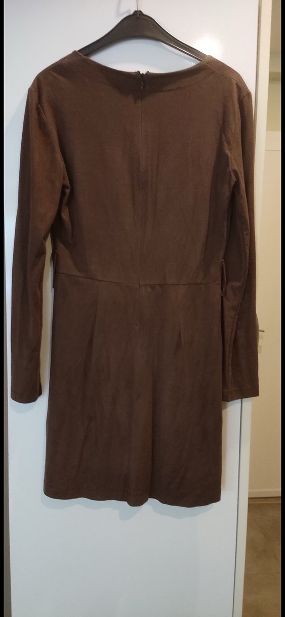 Kahverengi Süet V Yaka Uzun Kollu Tunik - Görsel 2