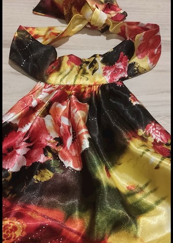 Çiçek Desenli Drapeli Uzun Kadın Elbise - Görsel 3