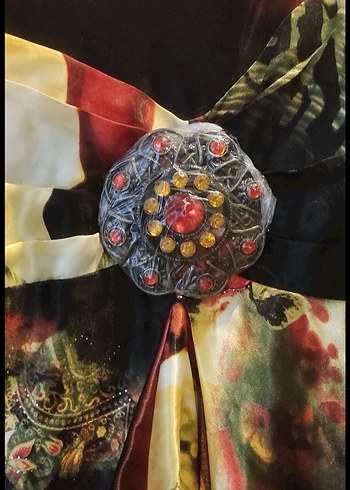 Çiçek Desenli Drapeli Uzun Kadın Elbise - Görsel 5