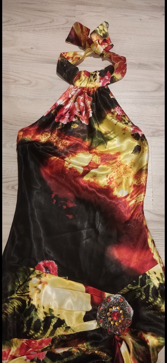 Çiçek Desenli Drapeli Uzun Kadın Elbise - Görsel 4