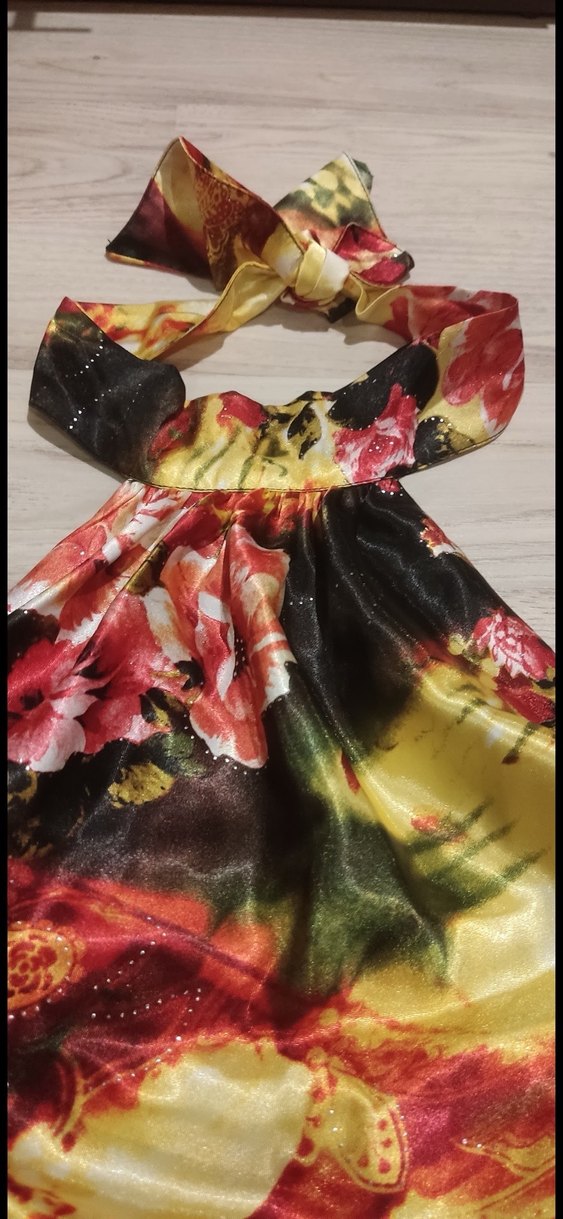 Çiçek Desenli Drapeli Uzun Kadın Elbise - Görsel 3