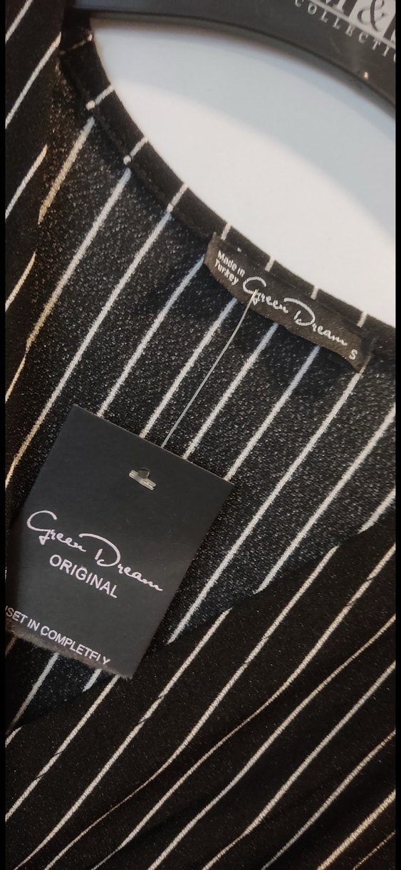 Çizgili Siyah Mini Elbise - Görsel 2