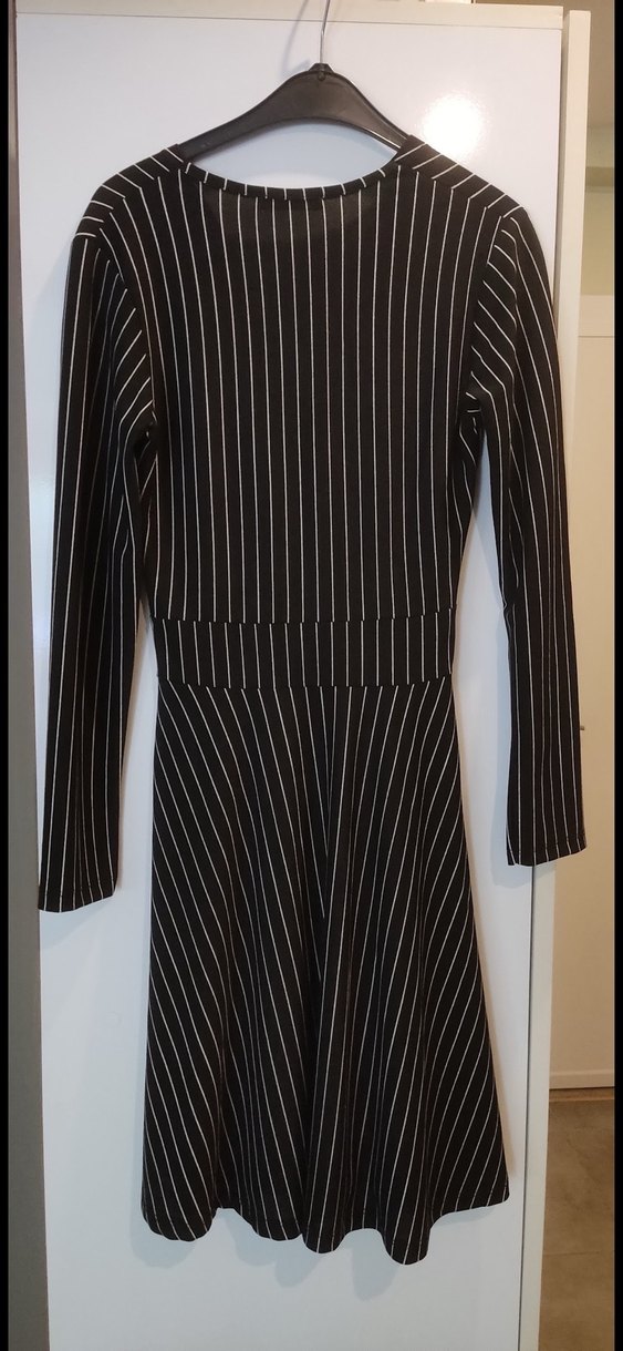 Çizgili Siyah Mini Elbise - Görsel 3